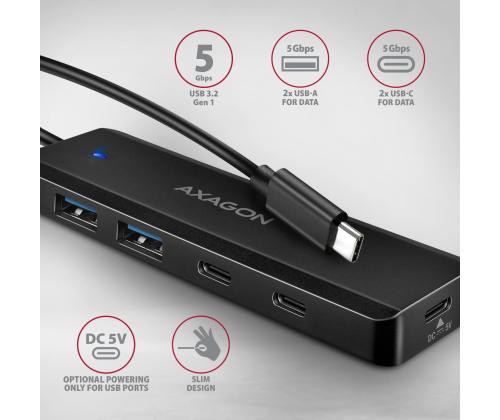 I/O HUB USB-C TRAVEL/0.19M HUE-C2C AXAGON
