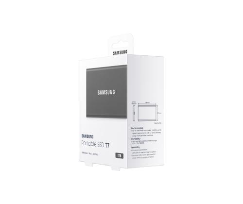 External SSD SAMSUNG T7 1TB USB 3.2 Write speed 1000 MBytes/sec Read speed 1050 MBytes/sec MU…