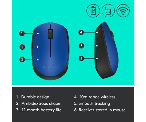 MOUSE USB OPTICAL WRL M171/BLUE 910-004640 LOGITECH