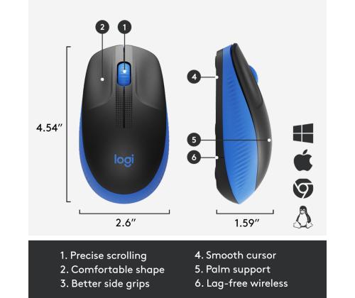 MOUSE USB OPTICAL WRL M190/BLUE 910-005907 LOGITECH