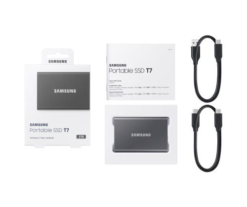 External SSD SAMSUNG T7 2TB USB 3.2 Write speed 1000 MBytes/sec Read speed 1050 MBytes/sec MU…