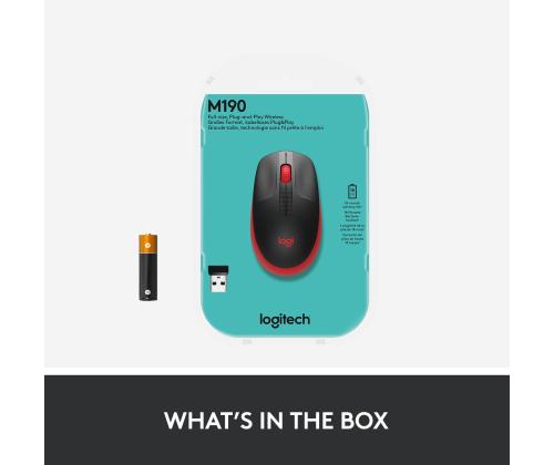 MOUSE USB OPTICAL WRL M190/RED 910-005908 LOGITECH