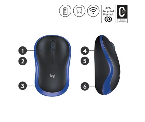 MOUSE USB OPTICAL WRL M185/BLUE 910-002239 LOGITECH