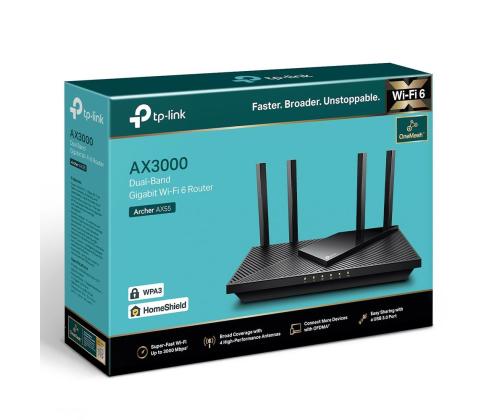 Wireless Router TP-LINK Wireless Router 3000 Mbps Wi-Fi 6 USB 3.0 1 WAN 4x10/100/1000M Number of…