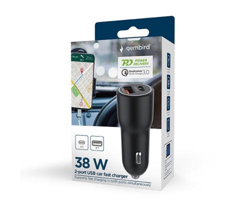 MOBILE CHARGER CAR USB 2PORT/TA-UC-AC2PDQC38-CAR-01 GEMBIRD