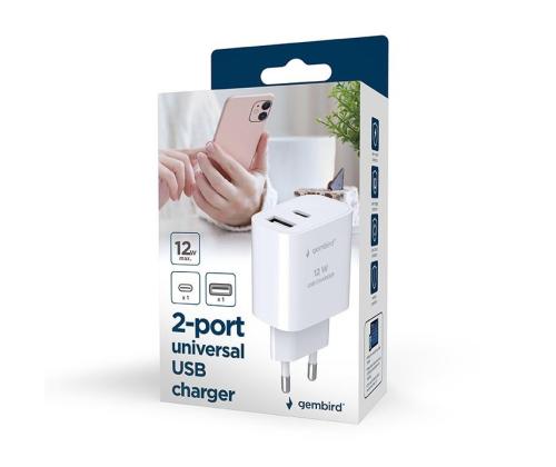 CHARGER USB UNIVERSAL WHITE/2P TA-UC-2AC12-01 GEMBIRD