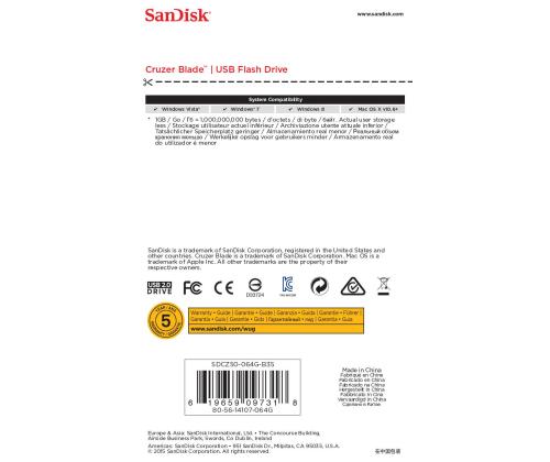 MEMORY DRIVE FLASH USB2 64GB/SDCZ50-064G-B35 SANDISK