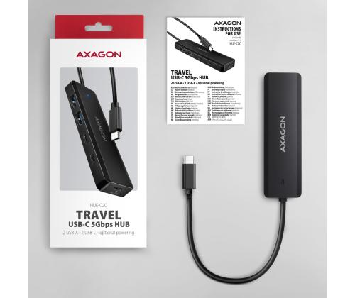 I/O HUB USB-C TRAVEL/0.19M HUE-C2C AXAGON