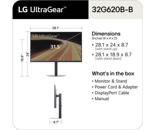 LCD Monitor LG 32 " 2560 x 1440 pixels Quad HD Native aspect ratio 16:9 LED Flat 32G620B-B