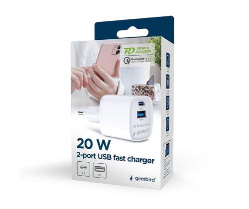 CHARGER USB 20W 2PORT/TA-UC-PDQC20-W-01 GEMBIRD