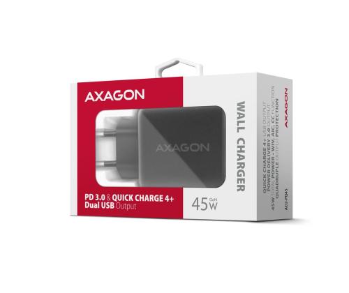 MOBILE CHARGER WALL USB 45W/GAN 2PORT ACU-PQ45 AXAGON