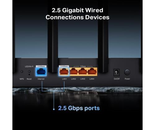 Wireless Router TP-LINK Wireless Router 6500 Mbps Wi-Fi 7 3x10/100/1000M 1x2.5GbE LAN \ WAN ports...