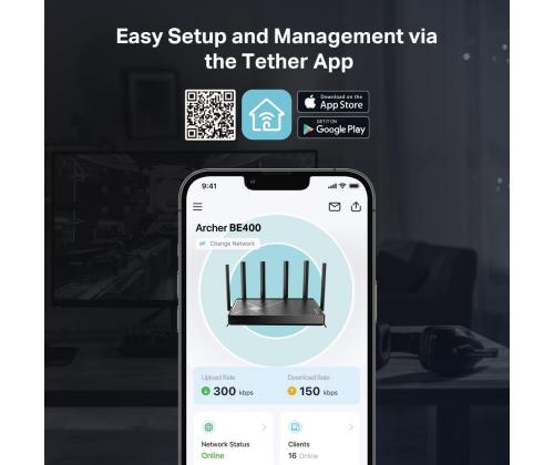 Wireless Router TP-LINK Wireless Router 6500 Mbps Wi-Fi 7 3x10/100/1000M 1x2.5GbE LAN \ WAN ports...