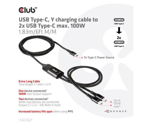 CABLE USB-C TO 2XUSB-C 1.83M/M/M CAC-1527 CLUB3D
