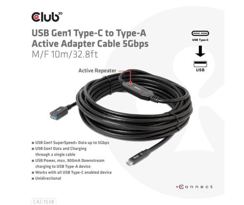 CABLE USB-C TO USB 10M/M/F CAC-1538 CLUB3D
