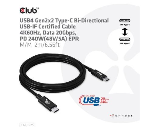 CABLE USB-C TO USB-C 2M/M/M CAC-1575 CLUB3D