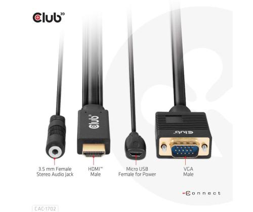 CABLE HDMI TO VGA 2M/M/M CAC-1712 CLUB3D