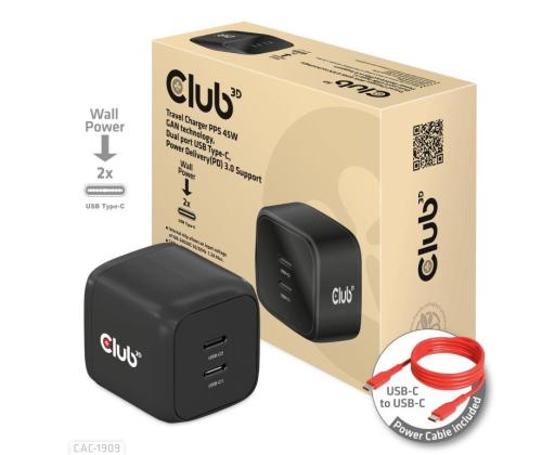 MOBILE CHARGER WALL USB-C DUAL/45W CAC-1909EU CLUB3D