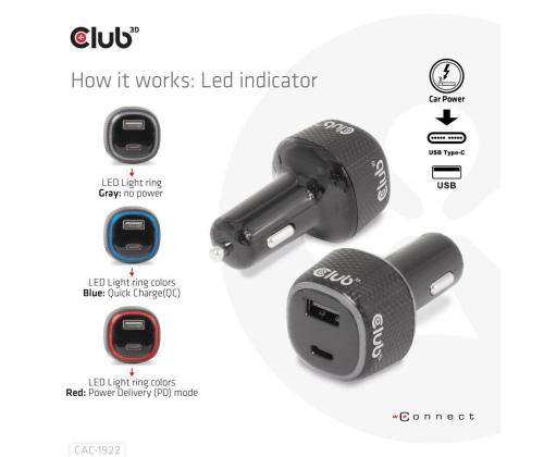 NB CHARGER CAR USB+USB-C/63W CAC-1922 CLUB3D