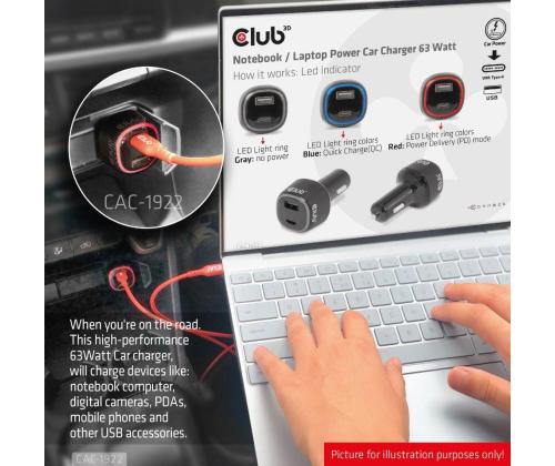 NB CHARGER CAR USB+USB-C/63W CAC-1922 CLUB3D