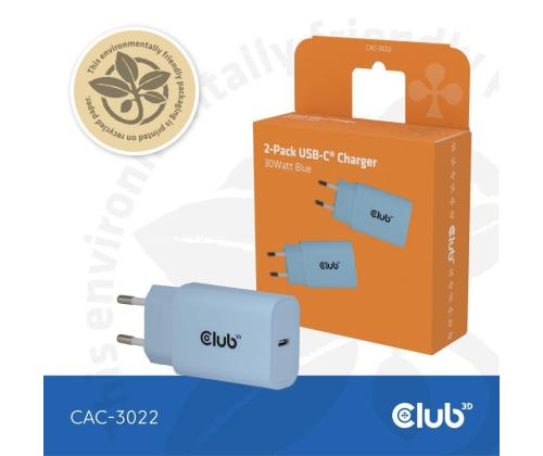 MOBILE CHARGER WALL USB-C/2PACK 30W BLUE CAC-3022 CLUB3D