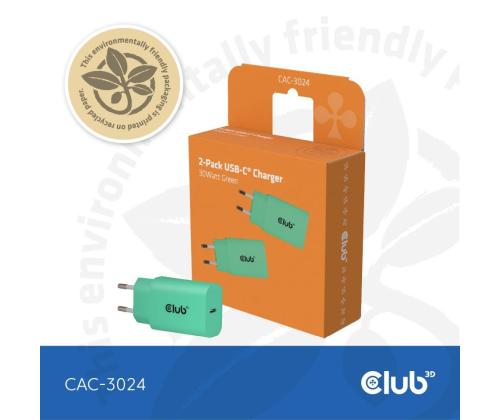 MOBILE CHARGER WALL USB-C/2PK 30W GREEN CAC-3024 CLUB3D