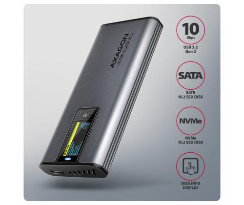 SSD ACC ENCLOSURE M.2 NVME/SATA USB3.2 EEM2-SD2 AXAGON