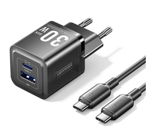 MOBILE CHARGER WALL 30W USB-C/2P BLACK FEQB0-EU VENTION