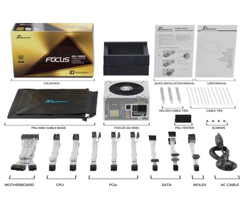 Power Supply SEASONIC FOCUS GX White ATX 3 (2024) 1000 Watts Efficiency 80 PLUS GOLD MTBF 100000...