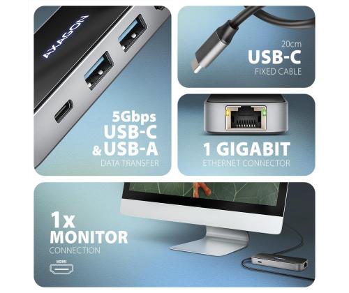 I/O HUB USB-C 6IN1/GLASS 0.2M HMC-6GLN AXAGON