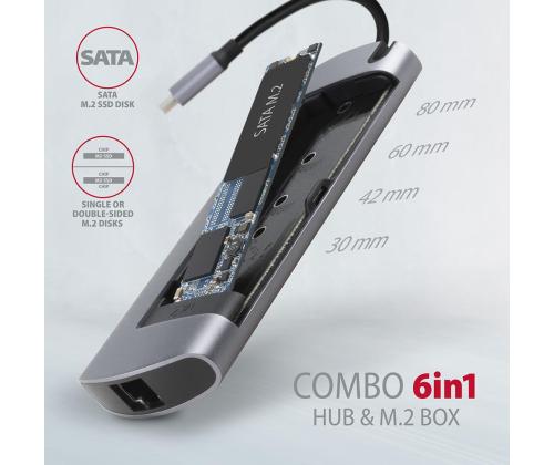 I/O HUB USB-C 6IN1 SATA M.2/0.18M HMC-6M2 AXAGON