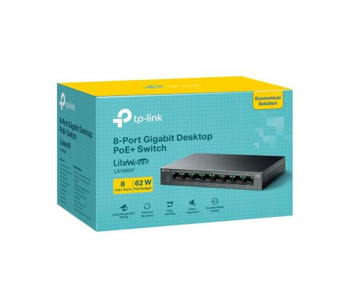 Switch TP-LINK LS108GP Desktop/pedestal 8x10Base-T / 100Base-TX / 1000Base-T PoE+ ports 8 LS108GP
