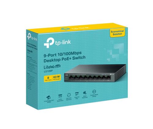 Switch TP-LINK LS109P Desktop/pedestal 9x10Base-T / 100Base-TX PoE+ ports 8 LS109P