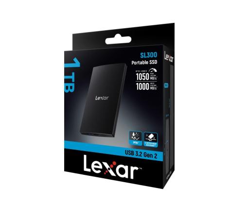 External SSD LEXAR SL300 1TB USB-C Write speed 1000 MBytes/sec Read speed 1050 MBytes/sec...