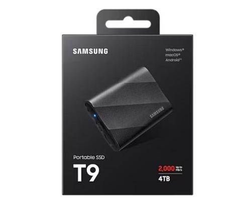 External SSD SAMSUNG T9 4TB USB 3.2 Write speed 2000 MBytes/sec Read speed 2000 MBytes/sec MU...