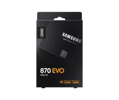 SSD SAMSUNG 870 EVO 250GB SATA MLC Write speed 530 MBytes/sec Read speed 560 MBytes/sec 2,5" TBW...
