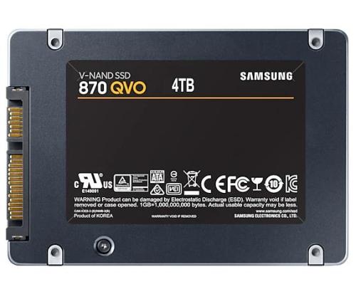 SSD SAMSUNG 870 QVO 4TB SATA 3.0 Write speed 530 MBytes/sec Read speed 560 MBytes/sec 2,5" TBW...