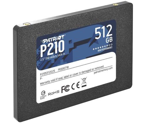 SSD PATRIOT P210 512GB SATA 3.0 Write speed 430 MBytes/sec Read speed 520 MBytes/sec 2,5" TBW 240...
