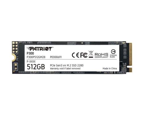 SSD PATRIOT P300 512GB M.2 PCIE NVMe 3D NAND Write speed 1200 MBytes/sec Read speed 1700 MBytes...