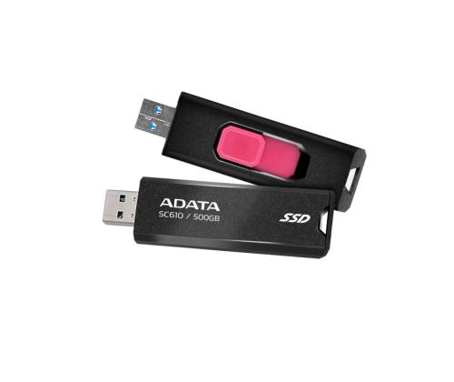 External SSD ADATA SC610 500GB USB 3.2 Write speed 500 MBytes/sec Read speed 550 MBytes/sec SC610...