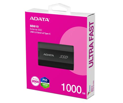 External SSD ADATA SD810 1TB USB-C Write speed 2000 MBytes/sec Read speed 2000 MBytes/sec SD810...