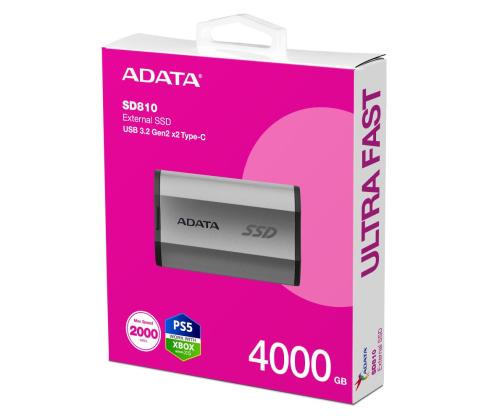 External SSD ADATA SD810 4TB USB-C Write speed 2000 MBytes/sec Read speed 2000 MBytes/sec SD810...