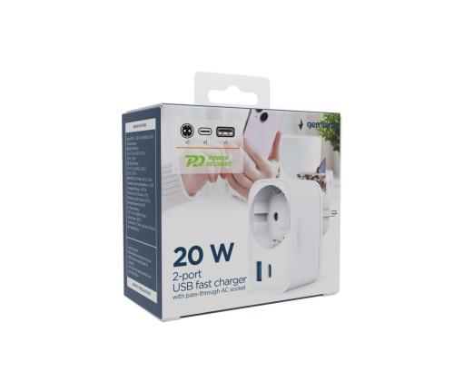 CHARGER USB UNIVERSAL 20W WHT/2P AC TA-ACPDQC20-01-W GEMBIRD