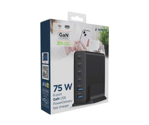 CHARGER USB UNIVERSAL 6P 75W/TA-UC-2A4C-PD75-01-BK GEMBIRD