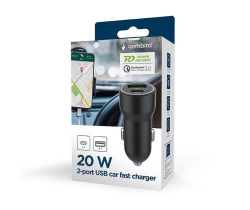 MOBILE CHARGER CAR USB 2PORT/TA-UC-A2PDQC20-CAR-01 GEMBIRD