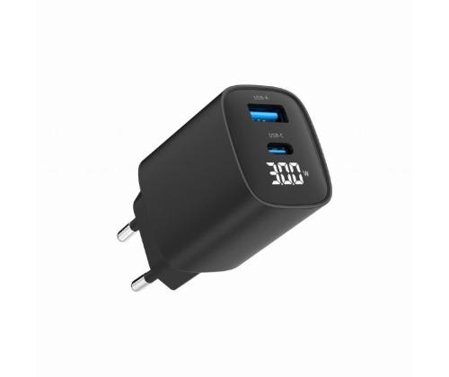 CHARGER USB 30W 2PORT/TA-UC-PDQC30LCD-BK-01 GEMBIRD