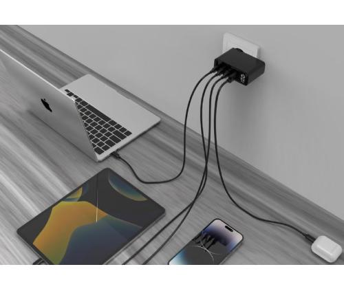 CHARGER USB 100W 4PORT GAN/TA-UC-PDQC100LCD-01-BK GEMBIRD