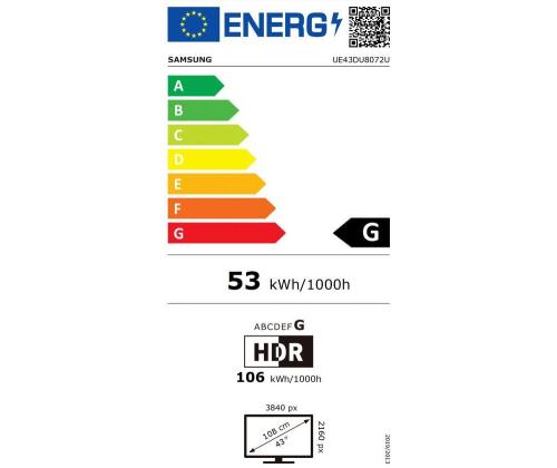 TV Set SAMSUNG 43" 4K/Smart 3840x2160 Wireless LAN Bluetooth Tizen Black UE43DU8072UXXH