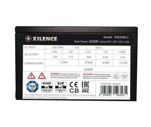 Power Supply XILENCE Performance C+   XP650R6.2 650 Watts Efficiency 80 PLUS PFC Active XN421BULK