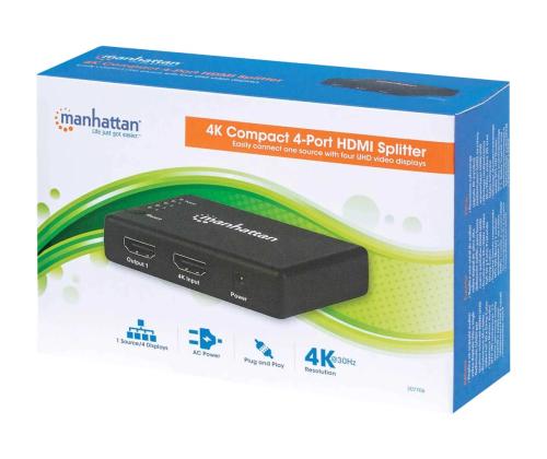 MH 4K Compact 4-Port HDMI Splitter black